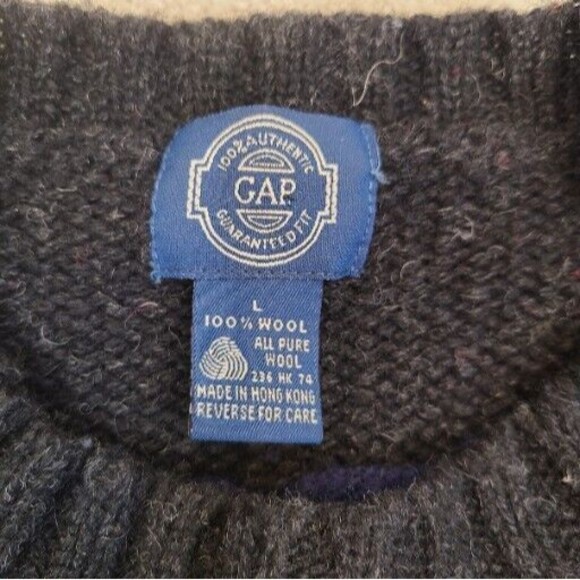 Vintage GAP Sweater Mens Blue Red Green Fair Isle‎ Snowflake 100% Wool Large - Picture 8 of 8